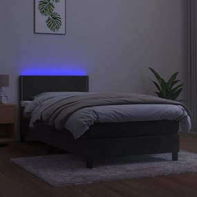 Letto a Molle con Materasso e LED Grigio Scuro 80x200cm Velluto