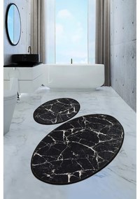 Set di 2 tappeti da bagno ovali neri Marmo - Foutastic