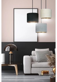 Lampadario Tondo 3 Luci Ganesha In Acciaio Nero E Paralumi In Tessuto Multicolore
