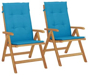 Sedie da giardino reclinabili con cuscini 2 pz in legno di teak