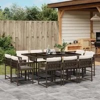 Set da Pranzo da Giardino 11 pz con Cuscini Polyrattan Marrone 3211569