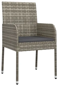 Set salotto giardino 3 pz con cuscini nero e grigio polyrattan