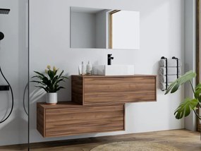 Mobile per bagno sospeso con lavabo quadrato singolo e due cassetti 94 cm Naturale scuro - TEANA II