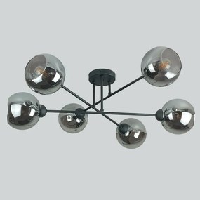 Lampadario a sospensione con supporto rigido VASCO 6xE27/60W/230V nero/fumé nero