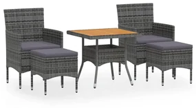 Set pranzo da giardino 5pz polyrattan e massello acacia grigio