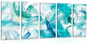 Quadri 5 pezzi – Piume verdi