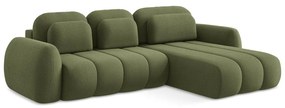 Divano angolare verde allungabile/con contenitore (con penisola a destra/con chaise lounge) con rivestimento in bouclé Pele – Makamii