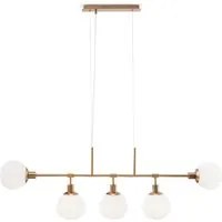 Lampadario Sospensione Erich Metallo Ottone 5 Luci E Diffusori Bianchi