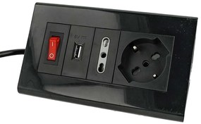 Multipresa Da Tavolo Con USB Nero 1 Presa Schuko 1 Presa Bipasso 10/16A Interruttore Spina 16A Cavo 2 Metri