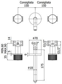 Paffoni Jo Jo003no Batteria Lavabo Incasso Con Bocca Mm 175 Nero Opaco