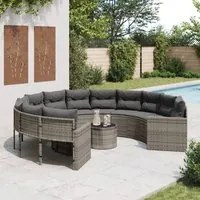 Divano da Giardino Tavolo e Cuscini Circolare Grigio Polyrattan 3318536