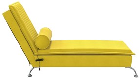 Chaise longue massaggi con cuscino a rullo giallo in velluto