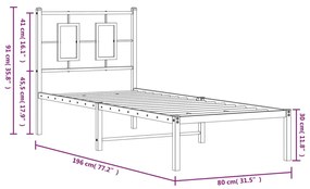 Giroletto con Testiera in Metallo Nero 75x190 cm