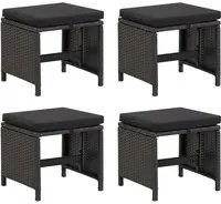 Sgabelli da Giardino 4 pz con Cuscini in Polyrattan Nero cod mxl 23209