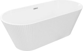 Mexen Yara vasca da bagno indipendente rigata 170 x 75 cm, bianca, troppopieno cromato - 52861707500-01