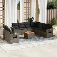 Set Divano da Giardino 10 pz con Cuscini Grigio in Polyrattan 3224632