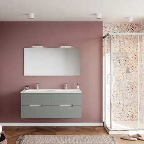 Mobile Bagno Sospeso 120 Cm Quattro Cassetti Specchio Con Illuminazioni Led Savini Due "Iris"