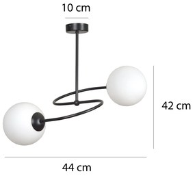 Plafoniera Moderna 2 Luci Selbi In Acciaio Nero E Sfere In Vetro Opale