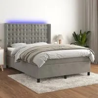 Letto a Molle Materasso e LED Grigio Chiaro 140x200 cm Velluto 3139805