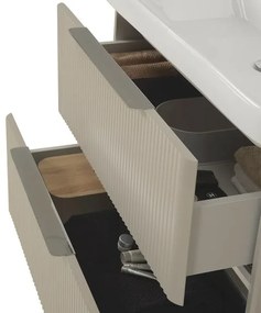 Mobile bagno sospeso 80cm beige cannettato con cassetti, specchio e lavabo Mia