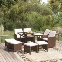 Set da Pranzo per Giardino 9 pz con Cuscini Polyrattan Marrone