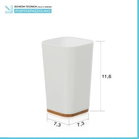 Set accessori bagno moderno in finitura bianca opaca con dettagli in bambù