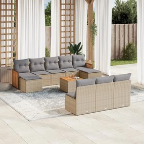 Set divani da giardino 11 pz con cuscini beige in polyrattan