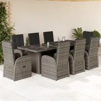 Set da Pranzo da Giardino 9 pz con Cuscini in Polyrattan Grigio 3277605