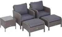 Set Salotto da Giardino in Rattan Sintetico 2 Divani 2 Pouf e Tavolino Grigio