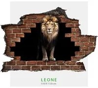 Adesivo parete Leone effetto 3D foro su mattoni wall sticker adesivo per muro LEONE Misura: 150x100 cm