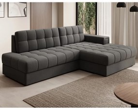 Divano angolare grigio tortora allungabile (con penisola a destra/con chaise lounge) con rivestimento in velluto Blezalt – ELTAP