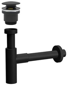 Sifone lavabo a canna tonda nero opaco completo di piletta click clack