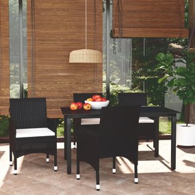 Set da pranzo per giardino 5 pz con cuscini in polyrattan nero