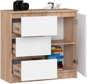 Cassettiera Credenza 80 Cm 3 Cassetti 1 Anta Artika Rovere E Bianco