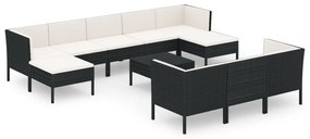 Set divani da giardino 11 pz con cuscini in polyrattan nero