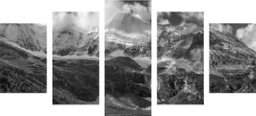 Quadri 5 pezzi – Maestoso paesaggio montano in bianco e nero
