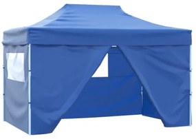 Gazebo Professionale Pieghevole con 4 Pareti 3x4 m Acciaio Blu