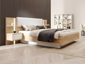 Letto con contenitore con comodini Con LED 160 x 200 cm Naturale e Bianco - ELYNIA