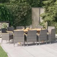 Set da Pranzo per Giardino 11 pz con Cuscini Grigio 3103603