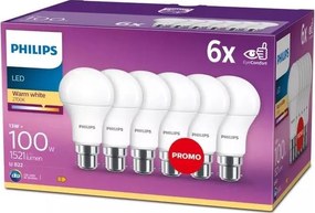 Set da 6 lampadine LED Philips A60 B22/13W/230V 2700K