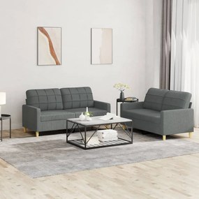 Set Di Divani 2 Pz Con Cuscini Grigio Scuro İn Tessuto /