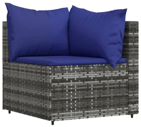 Set divani da giardino 3 pz con cuscini in polyrattan grigio