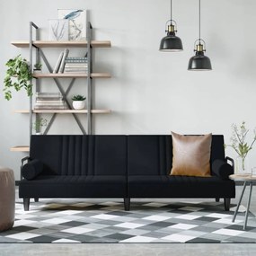 Divano Letto Con Braccioli Nero İn Velluto /