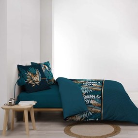 Set copripiumino e federa blu in cotone per letto matrimoniale e per letto esteso 240x220 cm Alianor – douceur d'intérieur