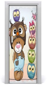 Poster adesivo per porta Orso e gufi 95x205 cm