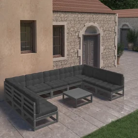 Set divani da giardino 10 pz con cuscini massello di pino nero