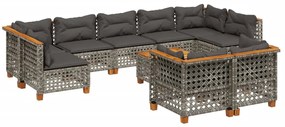 Set divano da giardino 10 pz con cuscini grigio in polyrattan