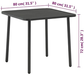 Tavolo da Giardino Grigio Scuro 80x80x72 cm in Acciaio