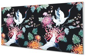 Pannello paraschizzi cucina Uccelli con fiori 100x50 cm