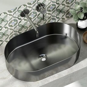 Kamalu - Lavabo da appoggio in acciaio inox gun metal con finitura spazzolata | KJ5500GM